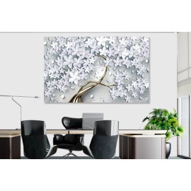 Tablou modern copac alb-negru auriu