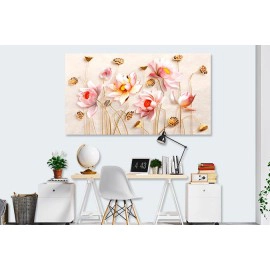 Tablou flori abstracte cu auriu