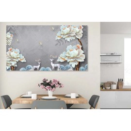 Tablou canvas bujori albi si cerbi