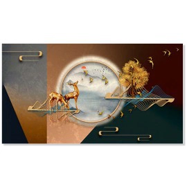 Tablou cerbi, copac auriu si glob