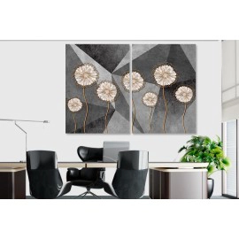 Tablouri fond gri flori albe cupru