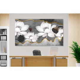 Tablou flori si geometrie aurie