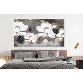 Tablou flori si geometrie aurie