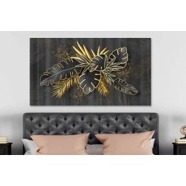 Tablou canvas frunze contur cu auriu