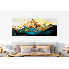 Tablou canvas abstract munte auriu turcoaz