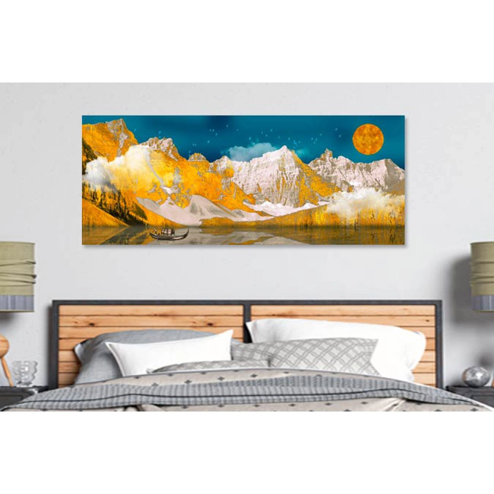 Tablou canvas peisaj munte auriu luna