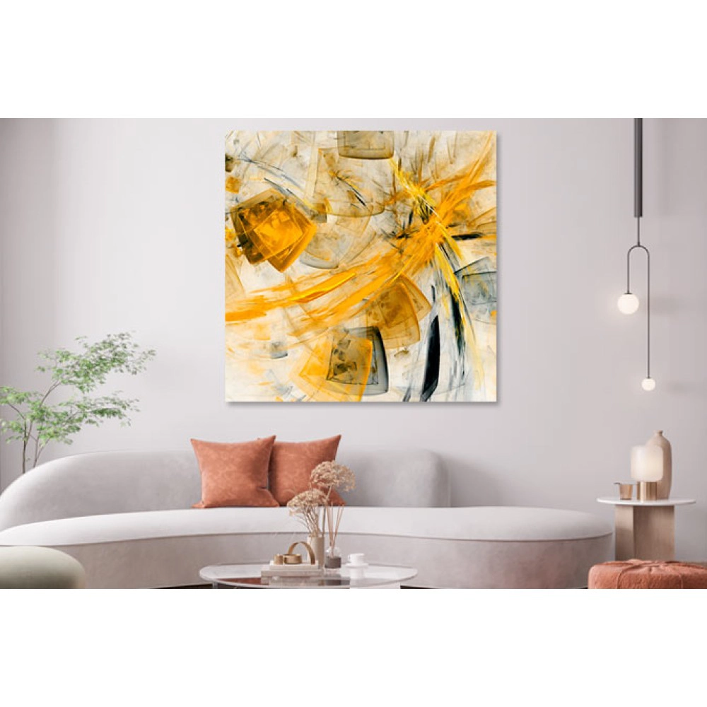 Tablou abstract forme galben aurii