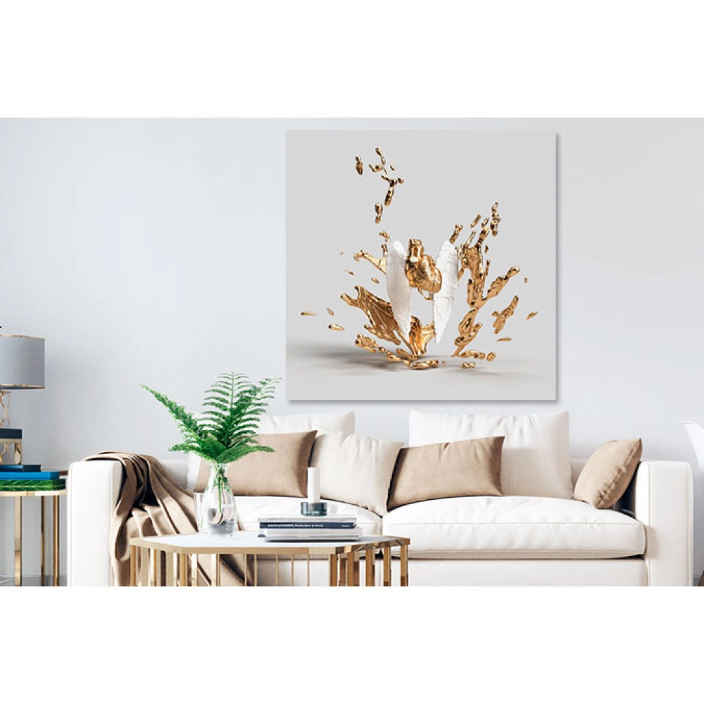 Tablou canvas abstract aripi albe forme aurii