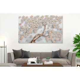 Tablou abstract copac flori gri-maro