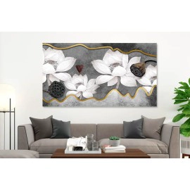 Tablou flori si geometrie aurie