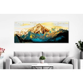 Tablou canvas abstract munte auriu turcoaz