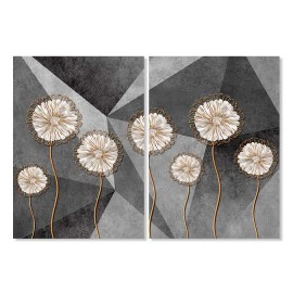 Tablouri fond gri flori albe cupru