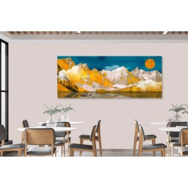 Tablou canvas peisaj munte auriu luna