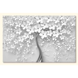 Tablouri living copac flori albe