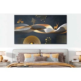 Tablou cerbi si geometrie aurie