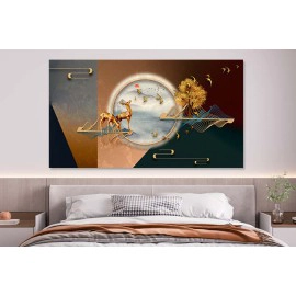 Tablou cerbi, copac auriu si glob