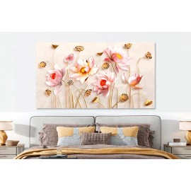 Tablou flori abstracte cu auriu