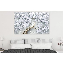 Tablou modern copac alb-negru auriu