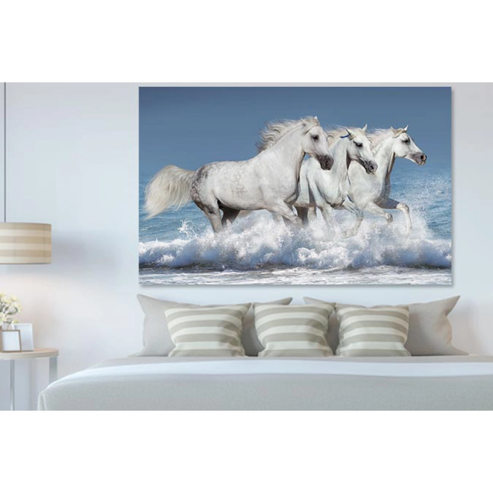 Tablou living 3 cai albi pe plaja