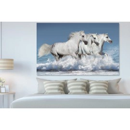Tablou living 3 cai albi pe plaja