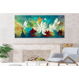 Tablou flori albe si nuante turcoaz