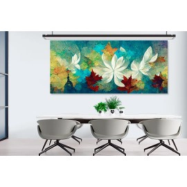 Tablou flori albe si nuante turcoaz