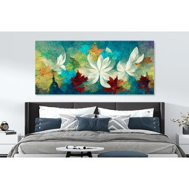 Tablou flori albe si nuante turcoaz