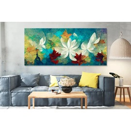 Tablou flori albe si nuante turcoaz