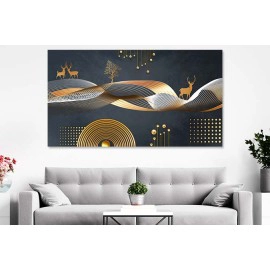 Tablou cerbi si geometrie aurie