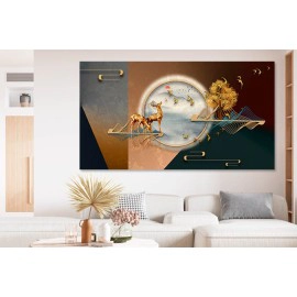 Tablou cerbi, copac auriu si glob