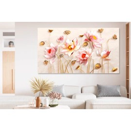 Tablou flori abstracte cu auriu