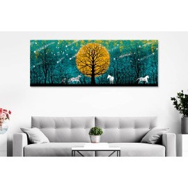 Tablou canvas abstract peisaj cu cai albi