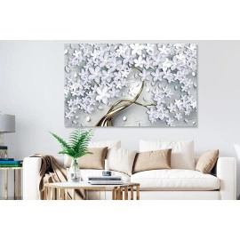 Tablou modern copac alb-negru auriu