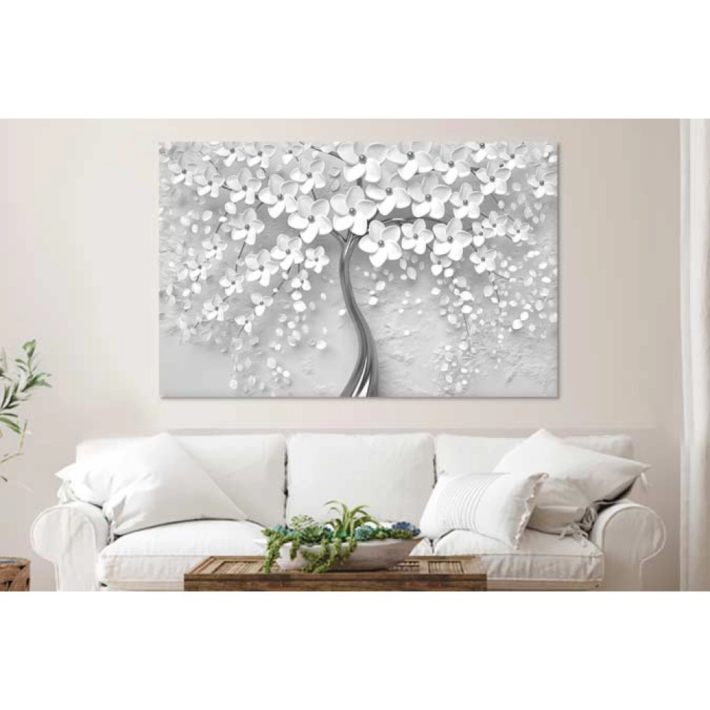 Tablouri living copac flori albe