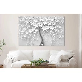 Tablouri living copac flori albe