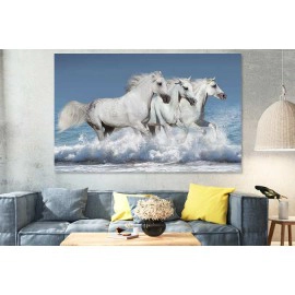 Tablou living 3 cai albi pe plaja