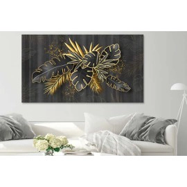 Tablou canvas frunze contur cu auriu