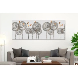 Tablou abstract peisaj copaci pasari auriu cupru