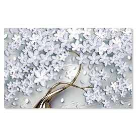 Tablou modern copac alb-negru auriu