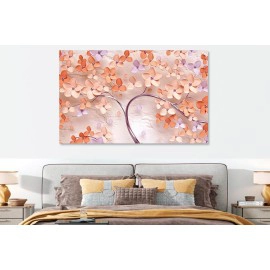 Tablou abstract copac flori coral si mov