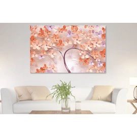 Tablou abstract copac flori coral si mov