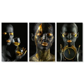 Tablouri canvas 3 piese fashion cu auriu