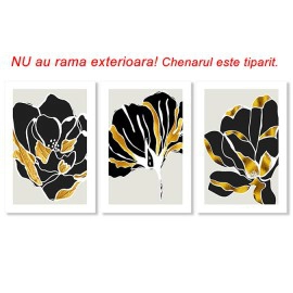 Tablouri abstracte flori negru auriu