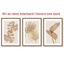 Tablouri abstracte frunze bej si auriu