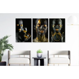 Tablouri canvas 3 piese fashion cu auriu