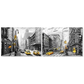 Tablouri living New York alb-negru galben