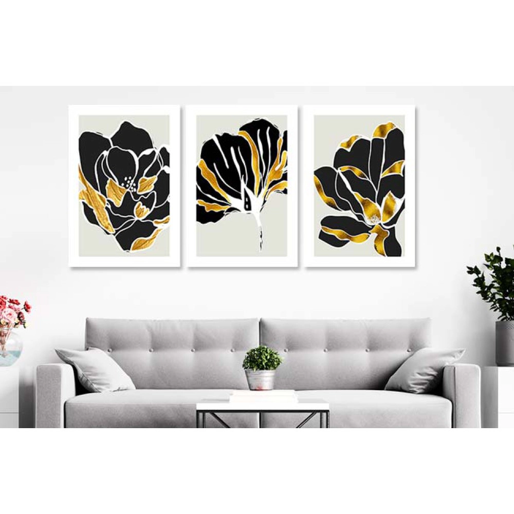 Tablouri abstracte flori negru auriu