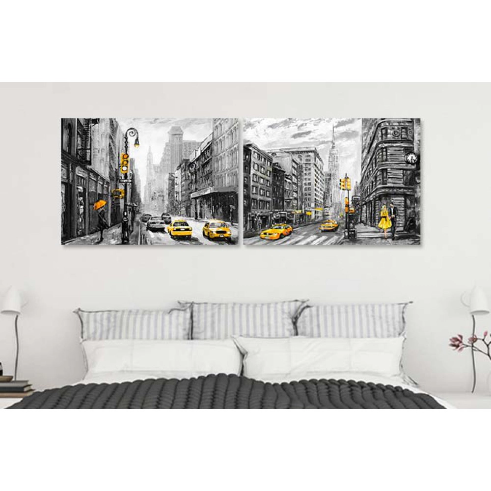 Tablouri living New York alb-negru galben
