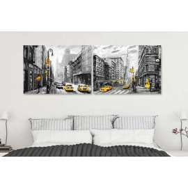 Tablouri living New York alb-negru galben