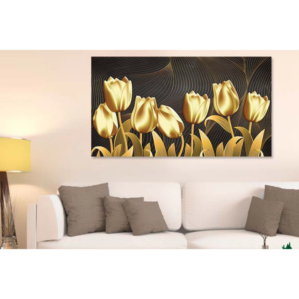 Tablou flori canvas lalele aurii